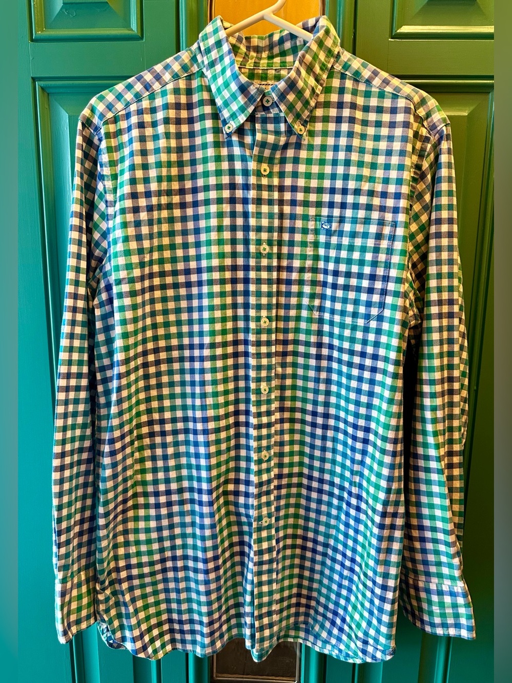 Southern Tide Blue and Green Plaid Classic Fit Mens Button Down